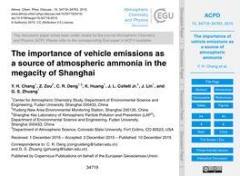The Importance of Vehicle Emissions As a Source of Atmospheric Ammonia −3 Table 1