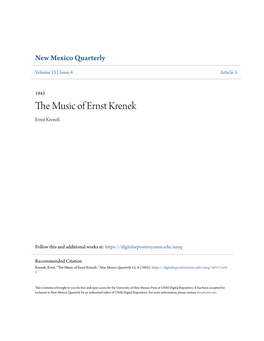 The Music of Ernst Krenek