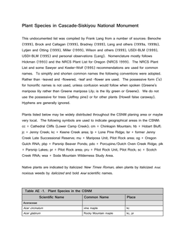 Plant Species in Cascade-Siskiyou National Monument