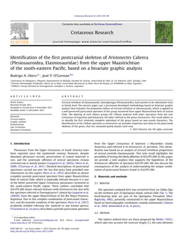 Identification of the First Postcranial Skeleton of Aristonectes Cabrera