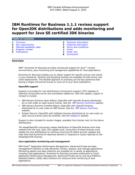 IBM Runtimes for Business 1.1.1 Revises Support for Openjdk Distributions and Adds Monitoring and Support for Java SE Certified JDK Binaries