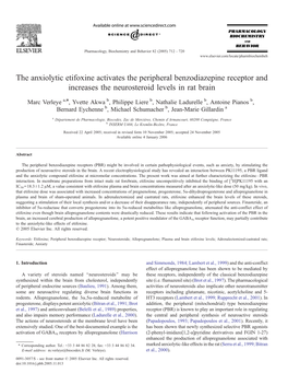 The Anxiolytic Etifoxine Activates the Peripheral Benzodiazepine Receptor and Increases the Neurosteroid Levels in Rat Brain