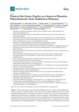 Plants of the Genus Zingiber As a Source of Bioactive Phytochemicals: from Tradition to Pharmacy