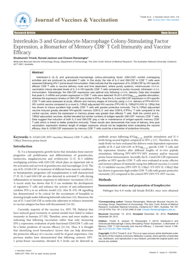 Interleukin-3 and Granulocyte-Macrophage Colony-Stimulating Factor Expression, a Biomarker of Memory CD8+ T Cell Immunity and Va