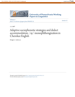 Adaptive Sociophonetic Strategies and Dialect Accommodation: /Ay/ Monophthongization in Cherokee English Bridget L