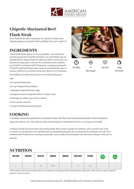 Chipotle-Marinated Beef Flank Steak INGREDIENTS COOKING NUTRITION