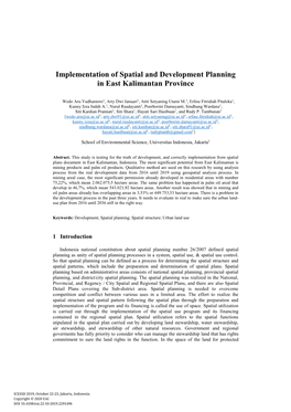 Implementation of Spatial and Development Planning in East Kalimantan Province