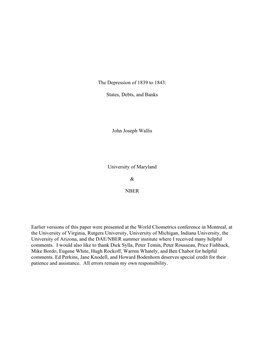 The Depression of 1839 to 1843: States, Debts, and Banks John