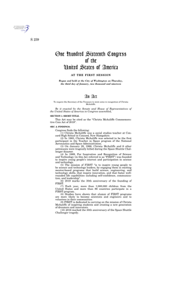 One Hundred Sixteenth Congress of the United States of America