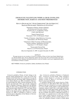 Orobanche Pallidiflora Wimm. & Grab. in Poland: Distribution, Habitat and Host Preferences