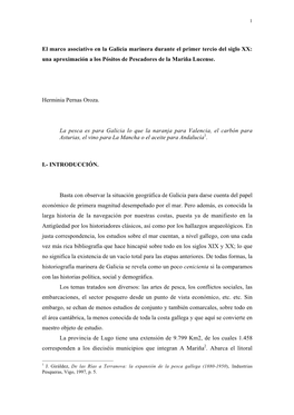 El Marco Asociativo En La Galicia Marinera Durante El Primer Tercio Del Siglo XX: Una Aproximación a Los Pósitos De Pescadores De La Mariña Lucense