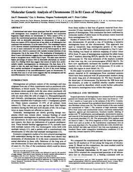 Molecular Genetic Analysis of Chromosome 22 in 81 Cases of Meningioma1