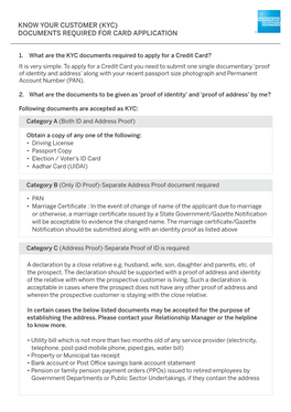 (Kyc) Documents Required for Card Application