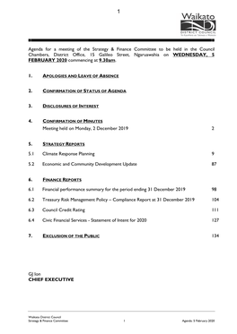 Agenda for a Meeting of the Strategy & Finance Committee to Be Held In