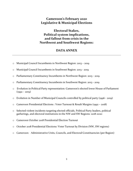 Cameroon's February 2020 Legislative & Municipal Elections