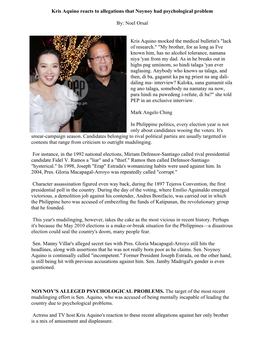 Kris Aquino Reacts to Allegations That Noynoy Had Psychological Problem By