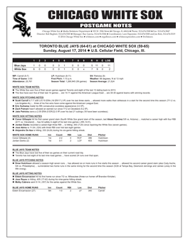 Chicago White Sox Postgame Notes