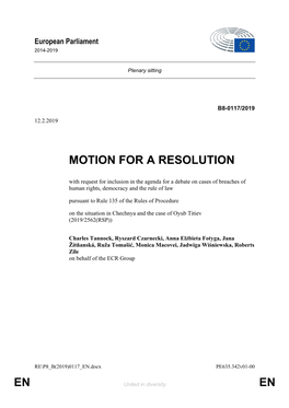 En En Motion for a Resolution