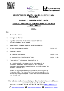 Leicestershire County Council Highway Forum for Blaby