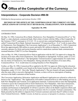 Interpretations - Corporate Decision #96-58