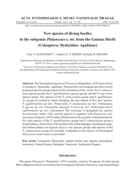 New Species of Diving Beetles in the Subgenus Platynectes S. Str. from the Guiana Shield (Coleoptera: Dytiscidae: Agabinae)