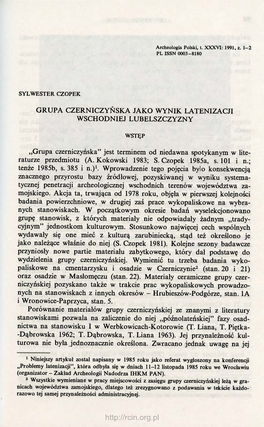 Grupa Czerniczyńska Jako Wynik Latenizacji Wschodniej Lubelszczyzny