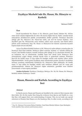 Zeydiyye Mezhebi'nde Hz. Hasan, Hz. Hüseyin Ve Kerbelâ Hasan