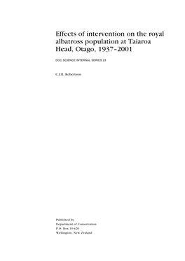 Effects of Intervention on the Royal Albatross Population at Taiaroa Head, Otago, 1937–2001