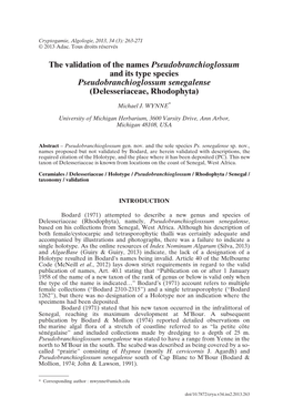 The Validation of the Names Pseudobranchioglossum and Its Type Species Pseudobranchioglossum Senegalense (Delesseriaceae, Rhodophyta)