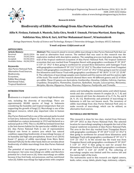 Biodiversity of Edible Macrofungi from Alas Purwo National Park