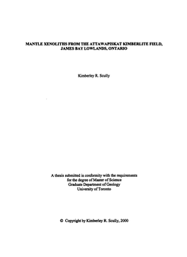 Mantle Xenoliths from the Attawapiskat Kimberlite Field, James Bay Lowlands, Ontario