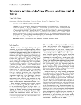 Taxonomic Revision of Andreaea (Mosses, Andreaeaceae) of Taiwan