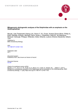 Mitogenomic Phylogenetic Analyses of the Delphinidae with an Emphasis on the Globicephalinae