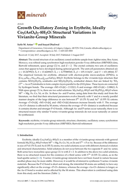 Growth Oscillatory Zoning in Erythrite, Ideally Co3(Aso4)28H2O