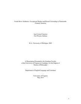 Freak Show Aesthetics: Exceptional Bodies and Racial Citizenship in Nineteenth- Century America