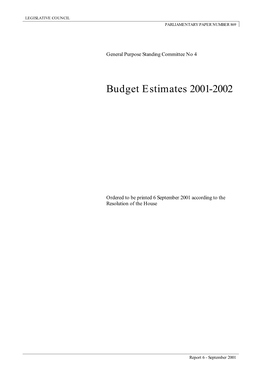 Budget Estimates 2001-02