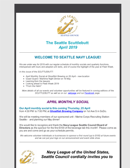 The Seattle Scuttlebutt April 2019 Navy League of the United States, Seattle Council Cordially Invites You To