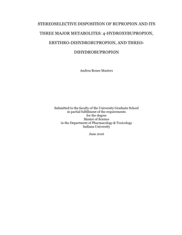 4-Hydroxybupropion, Erythro-Dihydrobupropion, and Thre