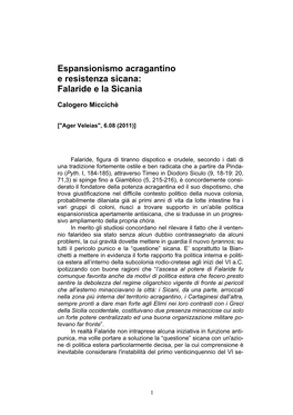 Espansionismo Acragantino E Resistenza Sicana: Falaride E La Sicania