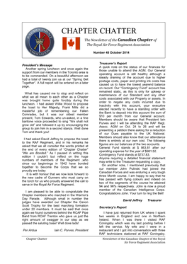 CHAPTER CHATTER the Newsletter of the Canadian Chapter of the Royal Air Force Regiment Association