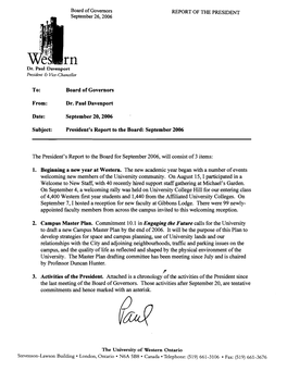 President's Report to the Board: September 2006