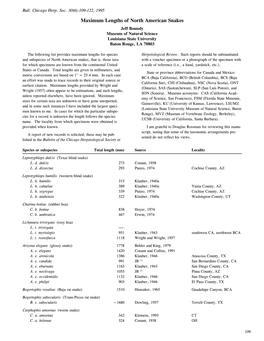 Maximum Lengths of North American Snakes Jeff Boundy Museum of Natural Science Louisiana State University Baton Rouge, LA 70803