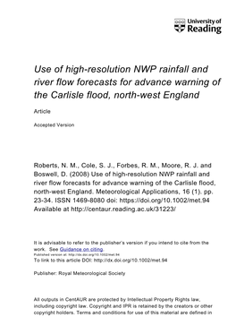 Use of High-Resolution NWP Rainfall and River Flow Forecasts for Advance Warning of the Carlisle Flood, North-West England