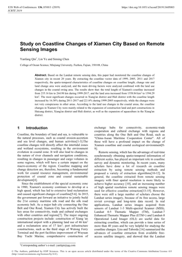 Study on Coastline Changes of Xiamen City Based on Remote Sensing Images