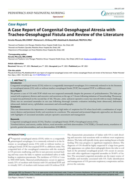 A Case Report of Congenital Oesophageal Atresia with Tracheo-Oesophageal Fistula and Review of the Literature