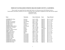 Index of Naturalized Citizens 1856-1934 Marin County, California