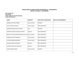 1/18 Resultado Da Habilitação De Matrícula