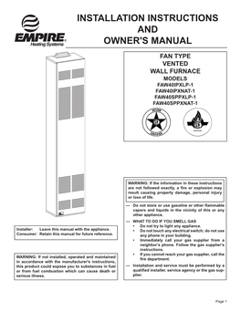 Installation Instructions and Owner's Manual