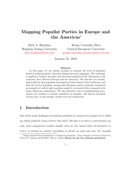 Mapping Populist Parties in Europe and the Americas∗