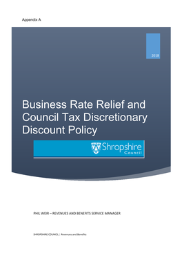 Business Rate Relief and Council Tax Discretionary Discount Policy